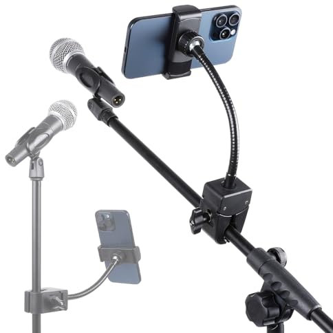 FPN Mic Stand Phone Holder, Flexible Phone Mount with 7.9 Removable Gooseneck for Microphone Music Stand, 360°Adjustable Phone Holder for iPhone 16 Pro Max, 15 Plus, Samsung Galaxy All Smartphones
