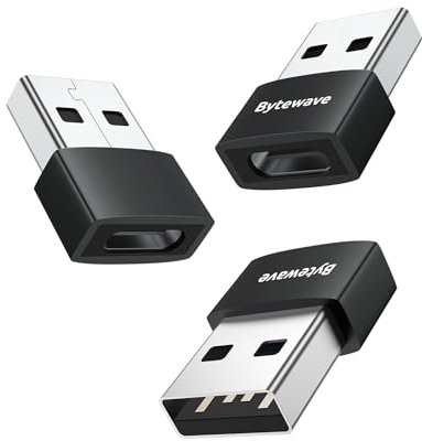Bytewave USB A to C Adapter (3 Pack) for iPhone 16 15 Car Charger Adapter, Type C Female to USB A Male Cable Converter for Apple Watch, iPhone, AirPods, Laptops, Samsung Galaxy S25 S24 (Black)