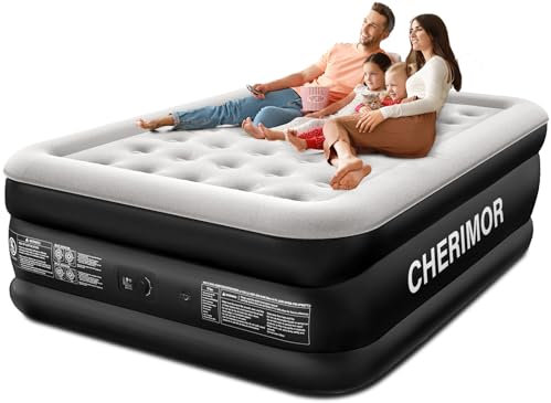 CHERIMOR Queen Air Mattress with Built-in Pump 18in, Upgraded 40 Air-Coil
