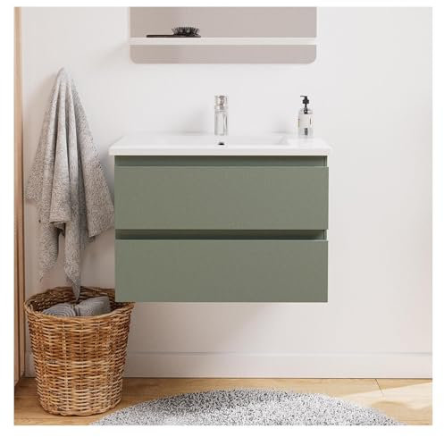 MOB-IN Ensemble Simple Vasque Sorrento 60cm avec Plan céramique et Robinet chromé