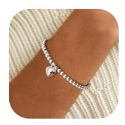 Milacolato Silber Armband Damen Silber 925 Herz Charm Hypoallergen Verstellbar Perlenarmband Freundschafts Muttertagsgeschenk Schmuck