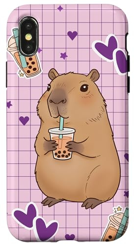 Kawaii Anime Capybara Drinking Boba Bubble Tea Kids Girls Case for iPhone X/XS