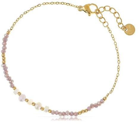 Made by Nami Perlenarmband Damen Lila aus Chirurgischem Edelstahl Herz Armband Damen 17 + 3 cm Wasserfest & Hypoallergen (Süsswasserperlen)