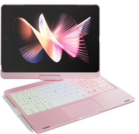doqo Tastaturhülle für iPad 9. Generation (10,2 Zoll, 2021), kompatibel mit iPad 8./7.Gen,iPad Air 3/iPad Pro 10,5 mit MultiTouchTrackpad und 360° Drehfunktion (Rosa)