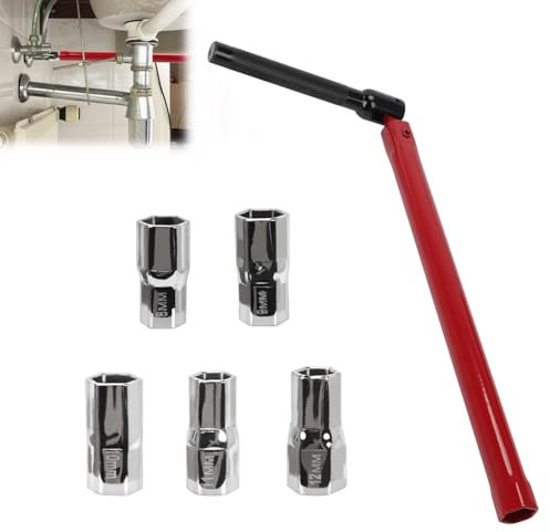 Qivine Tap Spanner for Tight Space with 5pcs Hexagon Nut 8-13mm, Multifunctional Tap Wrench Faucet Installation Sink Tap Spanner, Monoblock Tap Spanner Set for Kitchen Bathroom Sink Repair