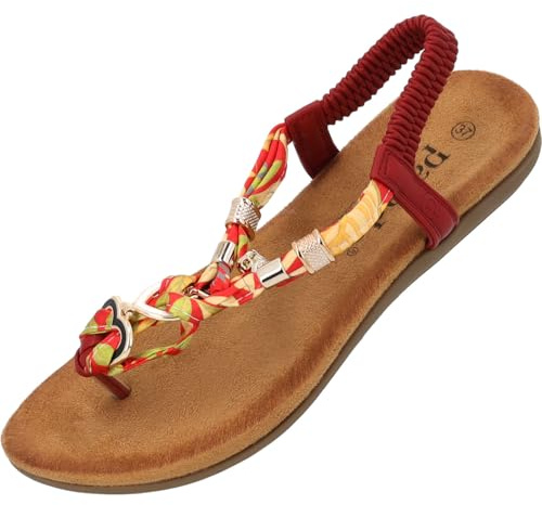 Palado Sandalen Damen Jurte by Sila Sahin - modische Pantoletten - elegante Sommerschuhe - bequeme Sandaletten mit verstellbaren Riemen Rot UK7 - EU40