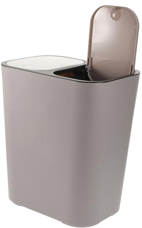 HEMOTON Poubelle Double Compartiment Sèche Et Humide Couvercle Gris Cuisine Et Salle De Bain, Conteneur à Déchets En Plastique, Poubelle De Salle De Bain Fonctionnelle Et Compacte