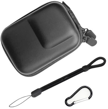 UIHRLM Mini Storage Bag, Black Portable Storage Case Compatible with DJI Action 3/ Action 4/ Action 5 Pro, Hard Shell Travel Carrying Case with Carabiner and Lanyard for Cameras Protection