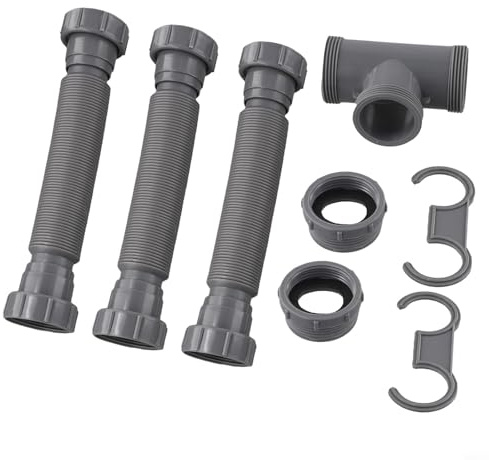TONIXY Kit de desagüe para fregadero doble, tubo de drenaje ajustable, flexible de 1-1/2 1-1/4 pulgadas, tubo de fregadero de trampa P para instalación de lavabo
