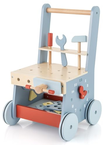 FANTASK 2 in 1 Lauflernwagen, Lauflernhilfe aus Holz, Montessori Kinder Werkbank Spieltisch, Multi-Aktivitätszentrum für Kinder ab 1 Jahr