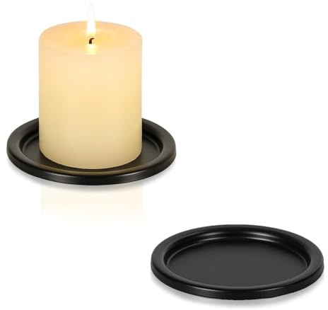 ZHAOCAI 2 Stück Kerzenständer Kerzenhalter Kerzenständer Schwarz Kerzenuntersetzer Kerzenteller Deko Tablett Rund Kerzenhalter Stumpenkerzen