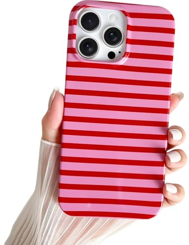 SmoBea Kompatibel mit iPhone 14 Pro Hülle, Süßes horizontal Striped Handyhülle, weiches, schlankes, stoßfestes TPU-Telefoncover für Frauen und Mädchen, schön und stilvoll,Red