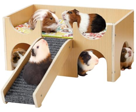 Maison pour hamsters, petite maison en bois pour animaux de petite taille, double niveau avec toboggans pour activités et exercice pour petits animaux domestiques