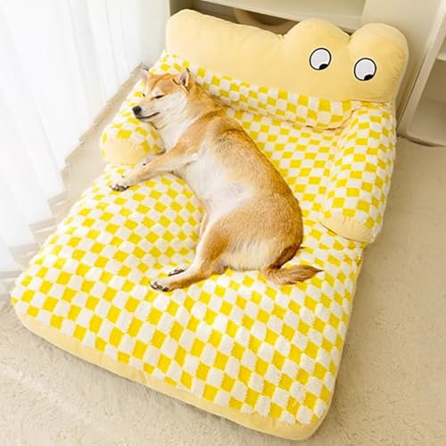 Peiaw Weiches Katzenbett Waschbar Kuscheliges Haustierbett mit Erhöhtem Kissen Flauschiges Lammfell Hundebett Katzenbett Vollständig Abnehmbar & Waschbar Weich & Atmungsaktiv(Gelb) (L)