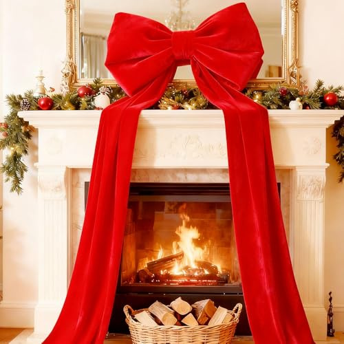 Weihnachtsbaum Schleifen Deko, 200x40 cm Extra Groß Weihnachtsdeko Schleifen, Samtschleife mit Langen Bändern für Weihnachtsbaum, Kranz und Wanddekoration (Rot)