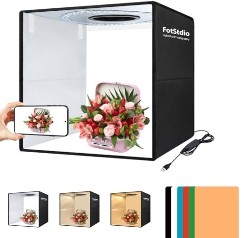 FotStdio Light Box Photography, 16x16 inch Large Photo Light Box with 224 LED Beads, CRI >95, Professional Portable Photo Booth Shooting Tent Kit with 6 Color PVC Backdrops for Product Photography