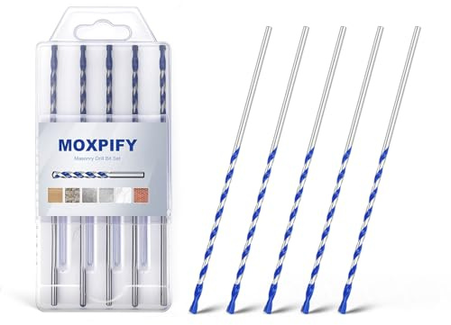 MOXPIFY 5pcs 4mm Masonry Drill Bit 150mm Extra Long, Tungsten Carbide Tip Concrete Drill Bits for Brick Wall Tile Porcelain (4mm x 150mm x 5, Round Shank)