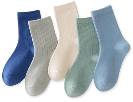 axy Kinder Socken aus Baumwolle,5 Paar Weiche Atmungsaktive Crew Socken für Jungen & Mädchen, Bequem für Schule & Freizeit Strümpfe Kindersocken (5er Pack)