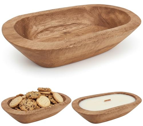 Hilai Cuenco de Madera para Velas, Cuenco de Pan de Madera Decorativo rústico para Hacer Pan, Mesa de Comedor, Centro de Mesa, decoración del hogar, 8, 7x5, 1x2 Pulgadas