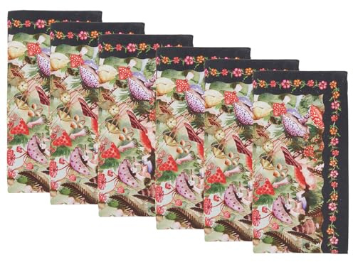 BUTLERS 6er Set Stoffserviette 42x42 cm Baumwolle - Funghi & Flowers - | Farbe Multicolor - Mundtücher für Frühstück & Abendbrot - Dichtes Gewebe mit Pilzmuster