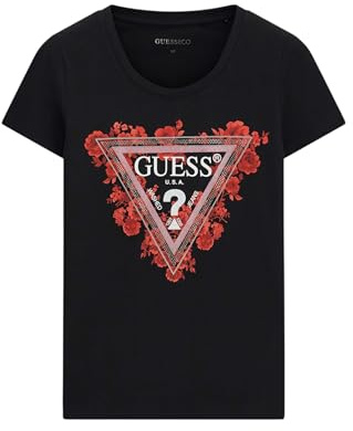 GUESS T-Shirt Jeans Flowers Jblk Jet Black A996, Schwarz , X-Large