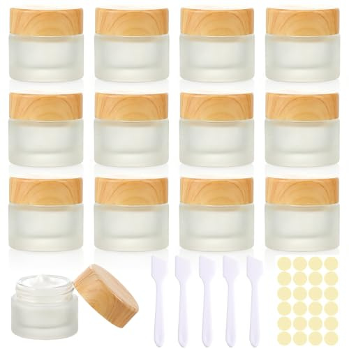 12 recipientes para crema: 10 ml de color blanco mate, tarro de crema vacío de vidrio mate, recipiente de cosméticos de viaje para cosméticos, bálsamos labiales, lociones, cremas, recipientes de viaje