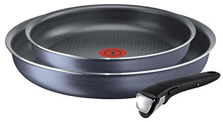 Tefal Ingenio Elegance Set aus 2 Bratpfannen 24/28 cm + 1 abnehmbarer Griff, Antihaftbeschichtung, Kompatibel mit allen Wärmequellen außer Induktion + Backofen, Glitzergrau, 36 x 31 x 6.5 cm