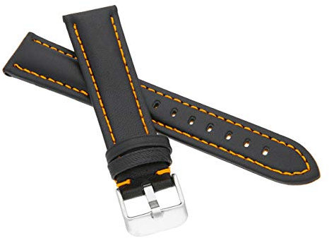 MARCHEL Lederarmband 18 mm LR-30 Schwarz-Orange Echtleder Uhrenarmband