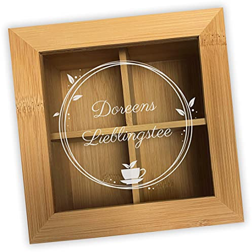 Unikatolo Teebox aus Bambus mit Name graviert, Schatztruhe, Holzbox mit Gravur, Geschenkidee für Mama, Schwester, Freundin oder Oma, Tee Geschenk Beste Oma