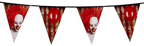 Boland 72350 - Wimpelkette Horror-Clown, Länge 6 Meter, je Wimpel 30 x 20 cm, Dekoration, Deko-Girlande, Karneval, Mottoparty, Halloween