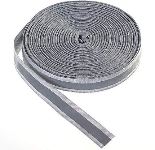 46 Meter x 20mm Reflektierendes Band zum Aufnähen, Reflektorband - 20 mm Breite - mit 10mm Reflektionband - Sicherheit Reflexband Leuchtband zum Annähen, Grau, TKB5080-grey