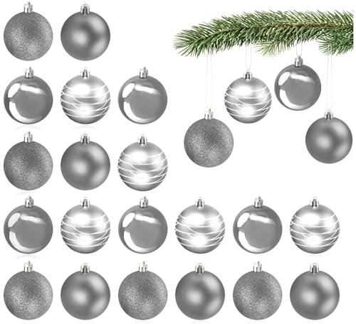 com-four® 20x Weihnachtskugeln, Christbaumkugeln bruchsicher aus Kunststoff für Weihnachten, Baumschmuck für den Christbaum mit Anhänger, Ø 6 cm