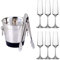 Set of 6 Bohemia Crystal Glass Champagne Flutes 160ml & Stainless Steel Champagne Ice Bucket and Tongs Set