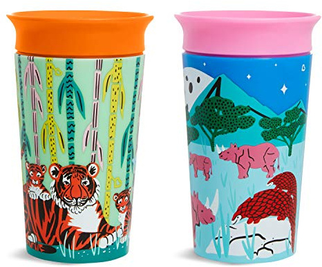 Munchkin Miracle 360 Wildlove Sippy Cup, 9 Oz, 2 Pack, Tiger/Rhino