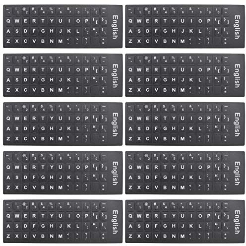 SOLUSTRE 10 Stück Universelle Englische Tastaturaufkleber Ersatztastaturaufkleber Decken Schwarzen Hintergrund mit Weißer Beschriftung für Computer Laptop Notebook Desktop Ab