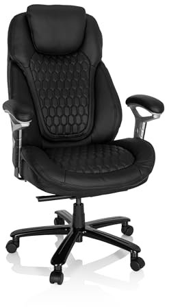 hjh OFFICE 738127 XXL Chefsessel PULLMANN I Leder Schwarz Bürosessel bis 180kg belastbar, bequem gepolstert, höhenverstellbar