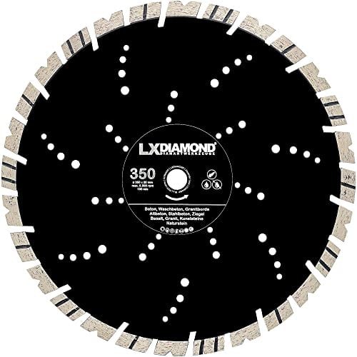 LXDIAMOND Diamant-Trennscheibe 350mm x 20,0mm - für Naturstein Kunststeine Granit Granitborde Hartgestein Stein Ziegel Beton Stahlbeton - Diamantscheibe 350 mm - 15mm Segmenthöhe - in Premium Qualität