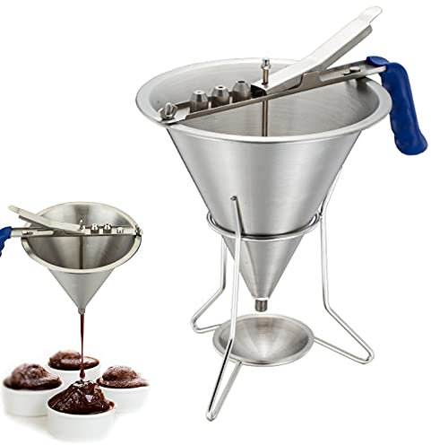 KELUNIS Qualité Commerciale Entonnoir À Confiserie, Acier Inoxydable Entonnoir À Piston avec Support Et Trois Buses, Entonnoir À Outils De Décoration De Gâteau Professionnel