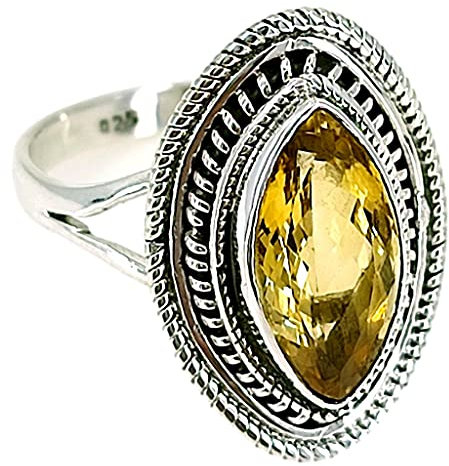 Navya Craft Citrin-Stein-Silberring | 925 Sterling Silber Handgefertigter Statement-Versprechensring für Frauen | Natürlicher Edelstein Boho Schmuck | November-Geburtsstein | Geschenk für Sie
