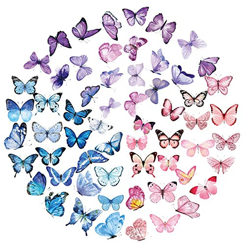 RoserRose 120 Stk. Schmetterling Sticker, Transparent, Selbstklebend, PVC, Natur, Schmetterling, Aufkleber, DIY, Dekoration