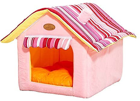 Nid d'animal De Compagnie Maison De Chat, Lit pour Chien Grande Taille, Pliable Antidérapante Et Hiver Doux Résistant Aux Intempéries Pliable Niche pour Chien (M,Rose)