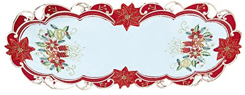Westernlifestyle Tischläufer Tischdecke Mitteldecke Tischband Weihnachtsdecke Weihnachten gestickt Kerzen rot Weiss (22x55)