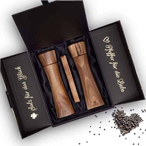 BUTLERBELL® Salz und Pfeffermühle Holz inkl. Untersetzer in Luxus Geschenkbox ideal als Hochzeitsgeschenk | Geschenke zur Hochzeit | Hochzeitsgeschenke für Brautpaar | Einweihungsgeschenk