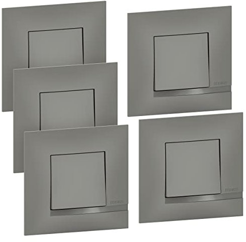 BTicino – Juego de 5 interruptores o de ida y vuelta con 10 AX 250 V con conexión de terminales automáticos – Incluye placas de acabado gris nube y garras de fijación para renovación