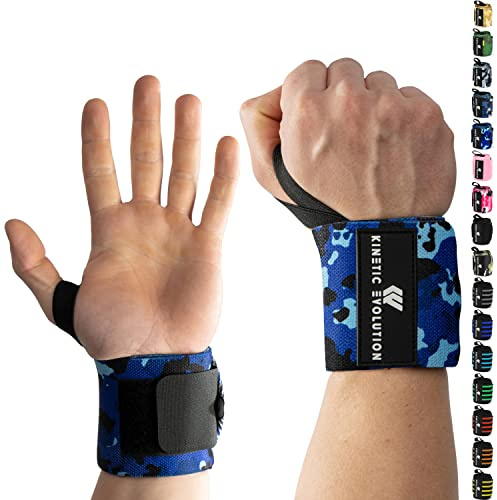 KINETIC EVOLUTION Sport Handgelenkbandagen [1 Paar] Wrist Wraps. Ideal für Bodybuilding, Fitness, Gewichtheben, CrossFit, Powerlifting, Training (Hellblau Camouflage)