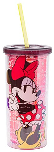 Silver Buffalo Disney Minnie Mouse Tasse haute en plastique avec couvercle et paille 591 ml