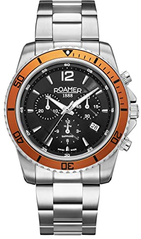 Roamer Nautic Chrono 100 Herren-Armbanduhr Sport Quarz Edelstahlarmband Grau Edelstahlgehäuse Analoganzeige Schwarz - 862837-41-65-20