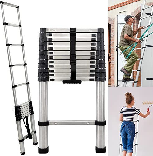 Telescopic Ladders Extendable Step Ladders Stainless Steel Roof Telescoping Ladder for Gutter Cleaning, Multi-Purpose Loft Ladder Extension Folding Ladder, Collapsible Retractable Library Ladder