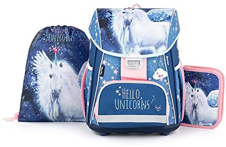 Pferde Schulranzen Set Mädchen 1 Klasse Set 3 teilig für Grundschule ergonomisch und anatomisch inkl. Federmäppchen Sportbeutel