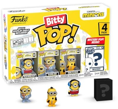 Funko Bitty Pop! Minions - Roller Skating Stuart 4PK - Roller Skating Stuart, Pajama Bob, Kung Fu Kevin und eine Überraschungs-Mini-Figur - 0.9 Inch (2.2 cm) - Minions 2 Sammlerstück